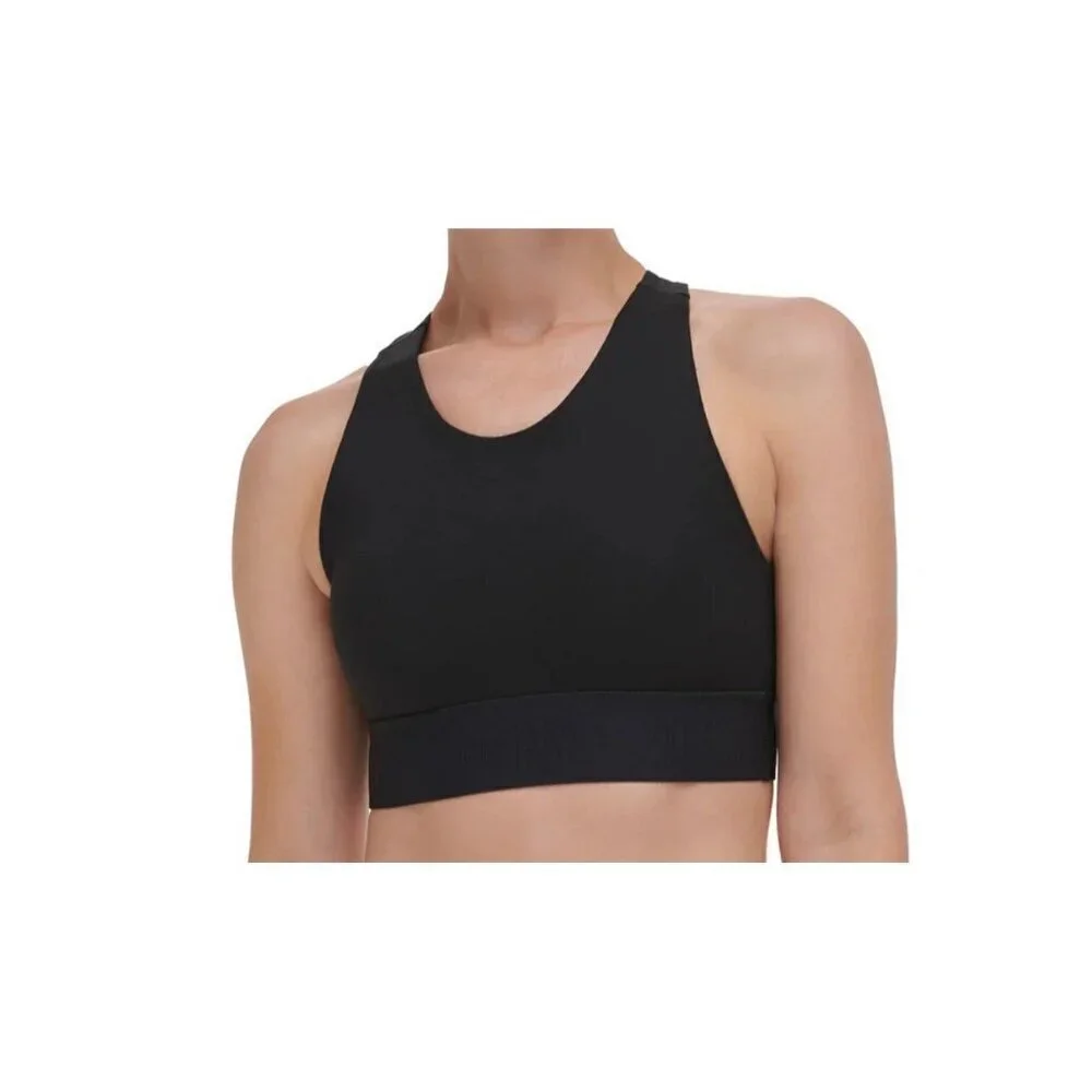 DKNY Sport Balance Compression Logo Racerback Sports Bra Women's Black New